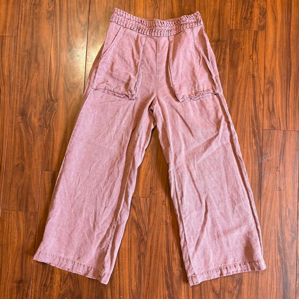 Joie High Rise Wide Leg Rose Mauve Cropped Linen Blend Pants Women's Size Small